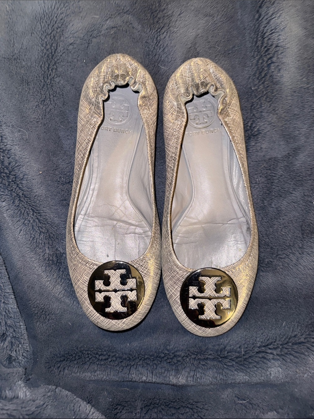 Tory Burch silver-Tone Logo Ballet Flats